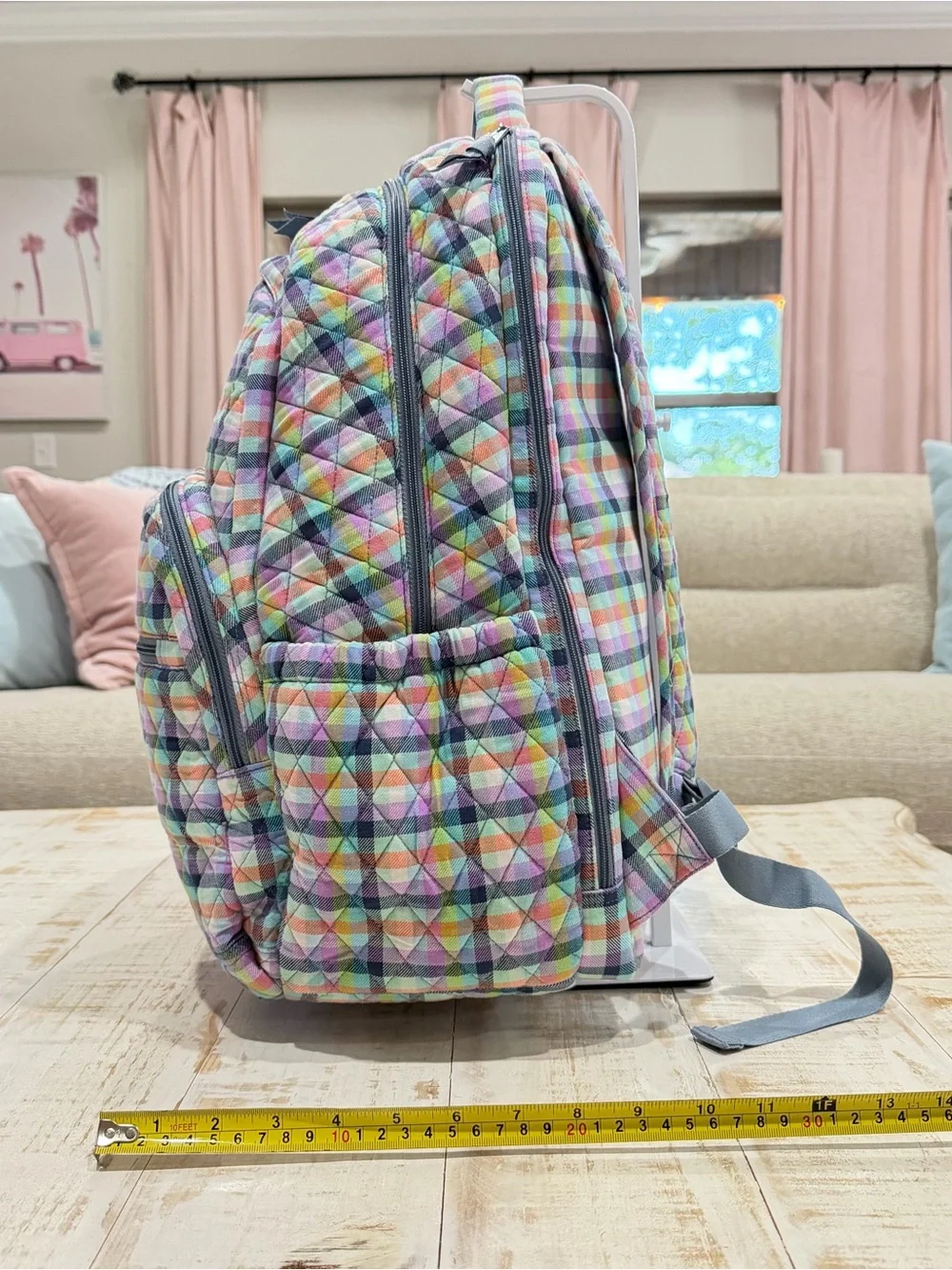Vera Bradley Essential Large Backpack in Gingham Plaid Pastel Geometric Retired
